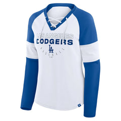 Los Angeles Dodgers Fanatics Women's Blitz Package Raglan Lace-Up V-Neck Long Sleeve T-Shirt for sale