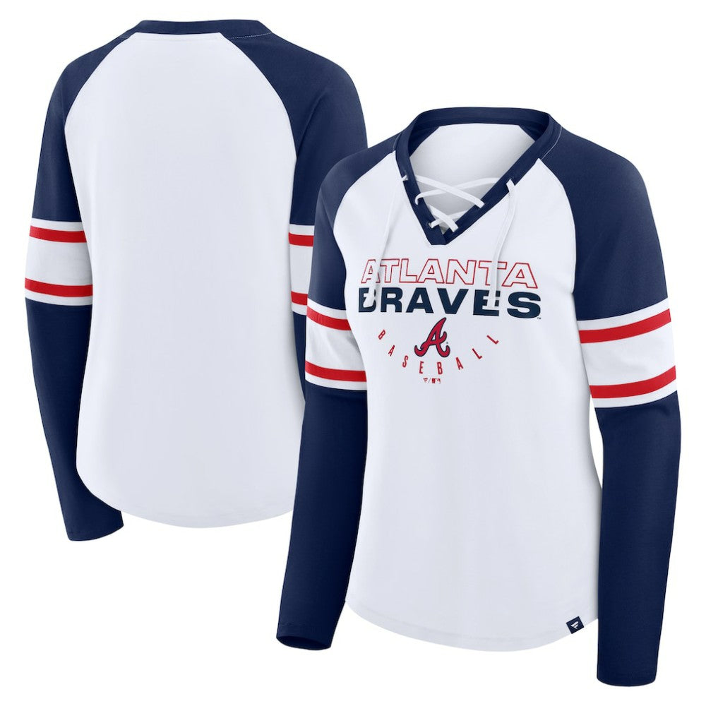 Atlanta Braves Fanatics Women's Blitz Package Raglan Lace-Up V-Neck Long Sleeve T-Shirt discount