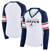 Atlanta Braves Fanatics Women's Blitz Package Raglan Lace-Up V-Neck Long Sleeve T-Shirt discount