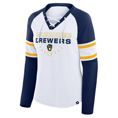 Milwaukee Brewers Fanatics Women's Blitz Package Raglan Lace-Up V-Neck Long Sleeve T-Shirt discount