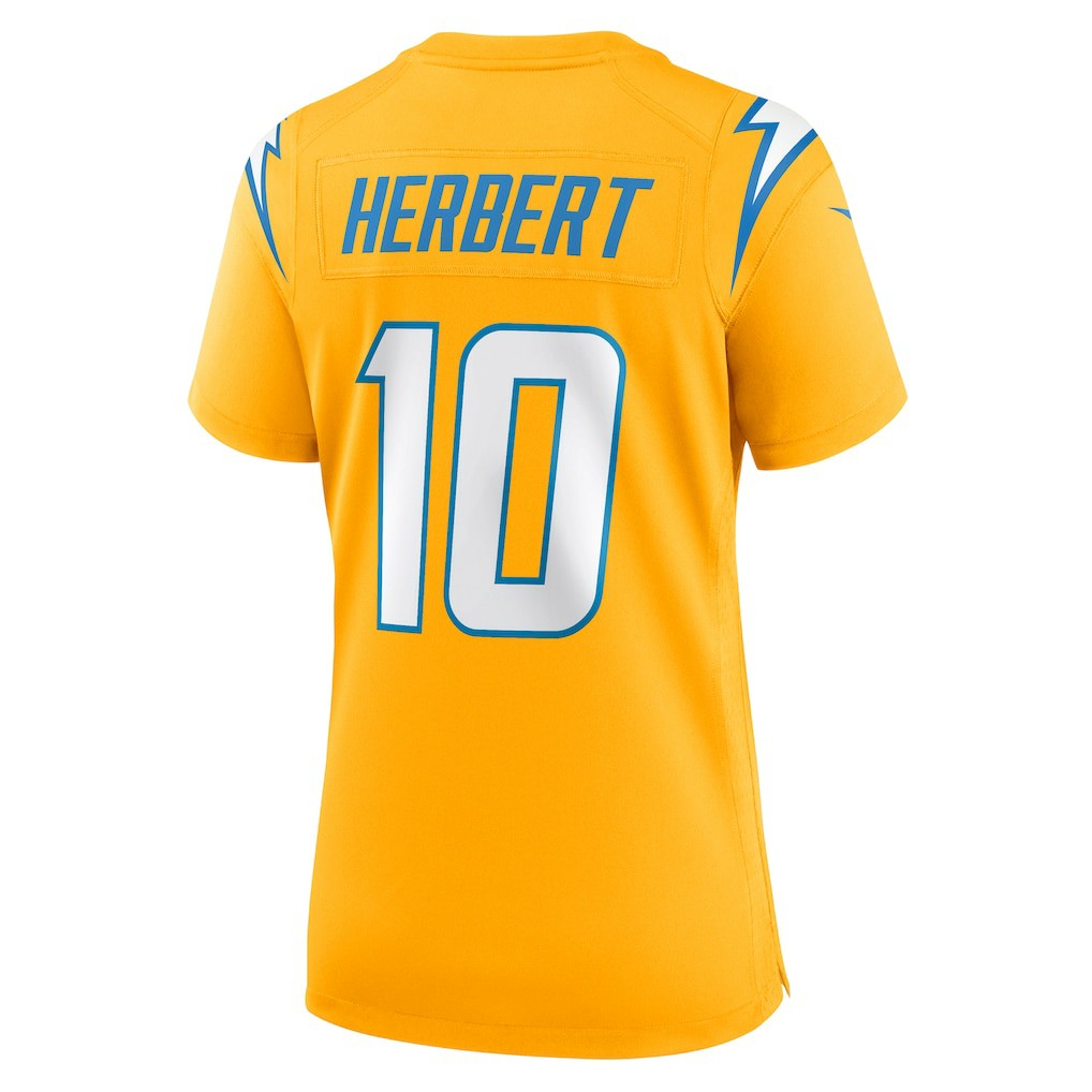 Justin Herbert Los Angeles Chargers Women's Alternate Charger Power Game Jersey - Gold | NFL Jerseys
