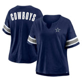 Dallas Cowboys Women's Redzone Bling Stripe Sleeve Notch Neck T-Shirt Navy - Fanatics