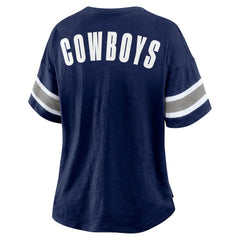 Dallas Cowboys Women's Redzone Bling Stripe Sleeve Notch Neck T-Shirt Navy - Fanatics