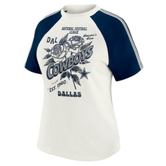 Dallas Cowboys WEAR by Erin Andrews Women's Sleeve Stripe Distressed Raglan T-Shirt White - NFL