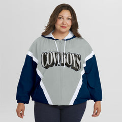 Dallas Cowboys WEAR by Erin Andrews Women's Plus Size Retro Crinkle Full-Zip Hoodie Windbreaker Jacket Navy/Gray - NFL