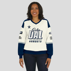 Dallas Cowboys WEAR by Erin Andrews Women's Racing Crew V-Neck Sweatshirt Cream - NFL