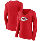 Kansas City Chiefs Women's Primary Logo Long Sleeve V-Neck T-Shirt Red - NFL