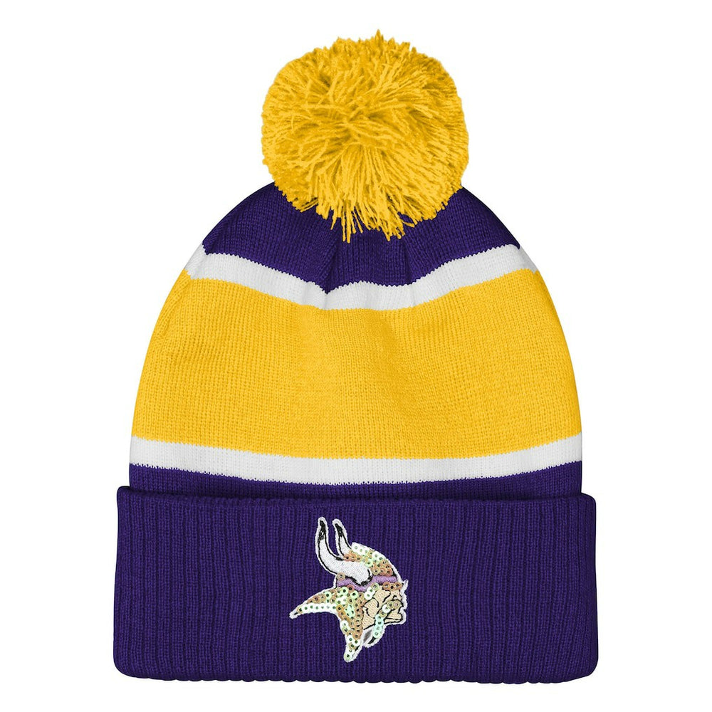 Minnesota Vikings Outerstuff Girls Let's Play Cuffed Knit Hat with Pom Purple - NFL