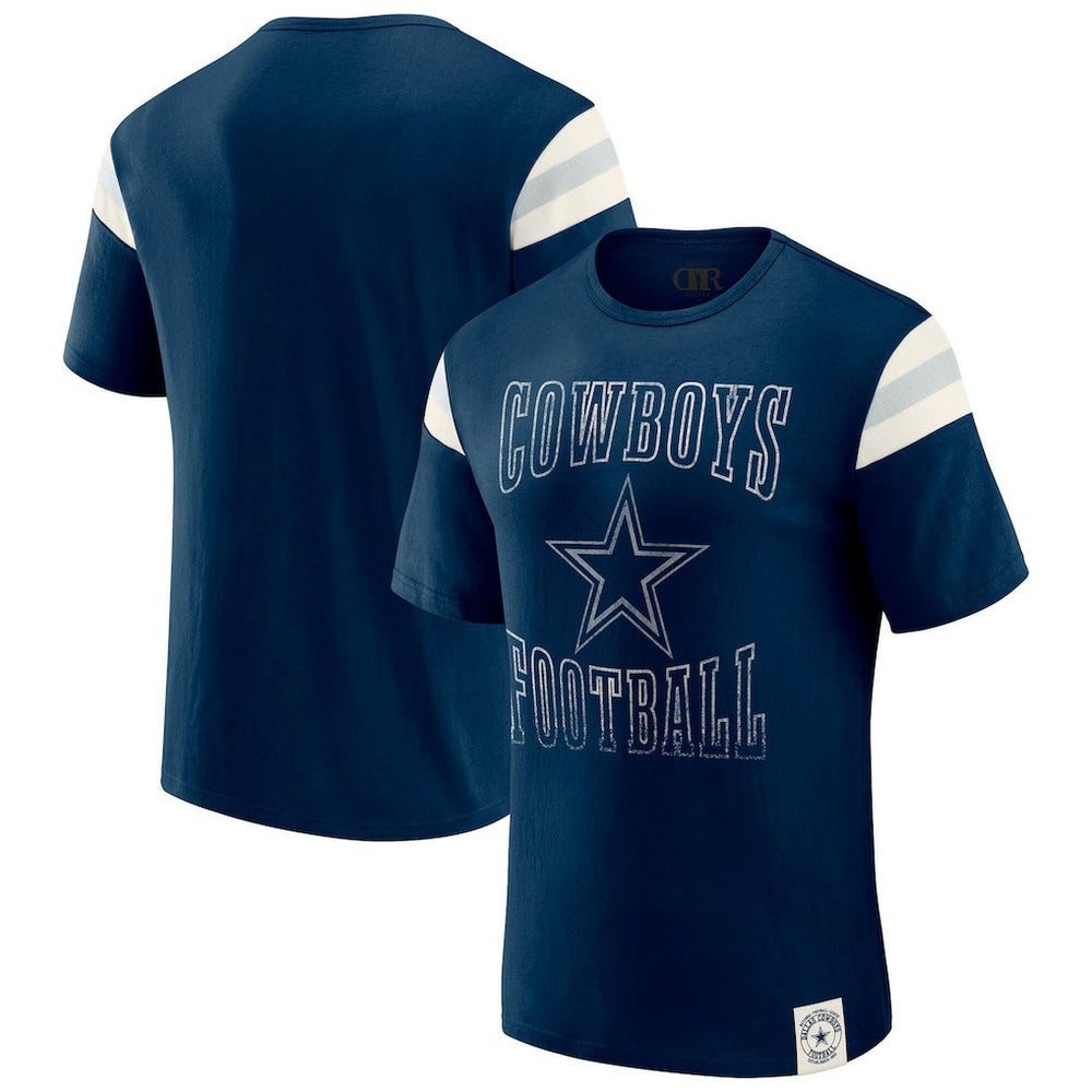 Dallas Cowboys Darius Rucker Collection Distressed Throwback Shoulder Stripe T-Shirt Navy - Fanatics
