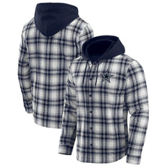 Dallas Cowboys Darius Rucker Collection Plaid Flannel Quilted Full-Snap Hooded Shacket Navy - Fanatics