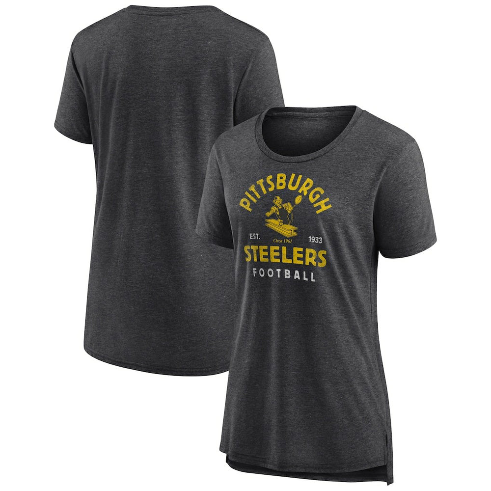 Pittsburgh Steelers Women's Vintage Arch Tri-Blend T-Shirt Charcoal - NFL