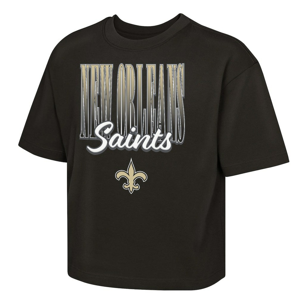 New Orleans Saints Outerstuff Girls Youth Big City Boxy T-Shirt Black - NFL