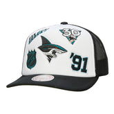 San Jose Sharks - Mitchell & Ness Gridlock Trucker Adjustable Hat White/Black