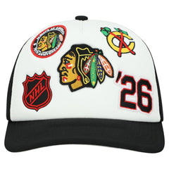 Chicago Blackhawks Mitchell & Ness Gridlock Trucker Adjustable Hat White/Black