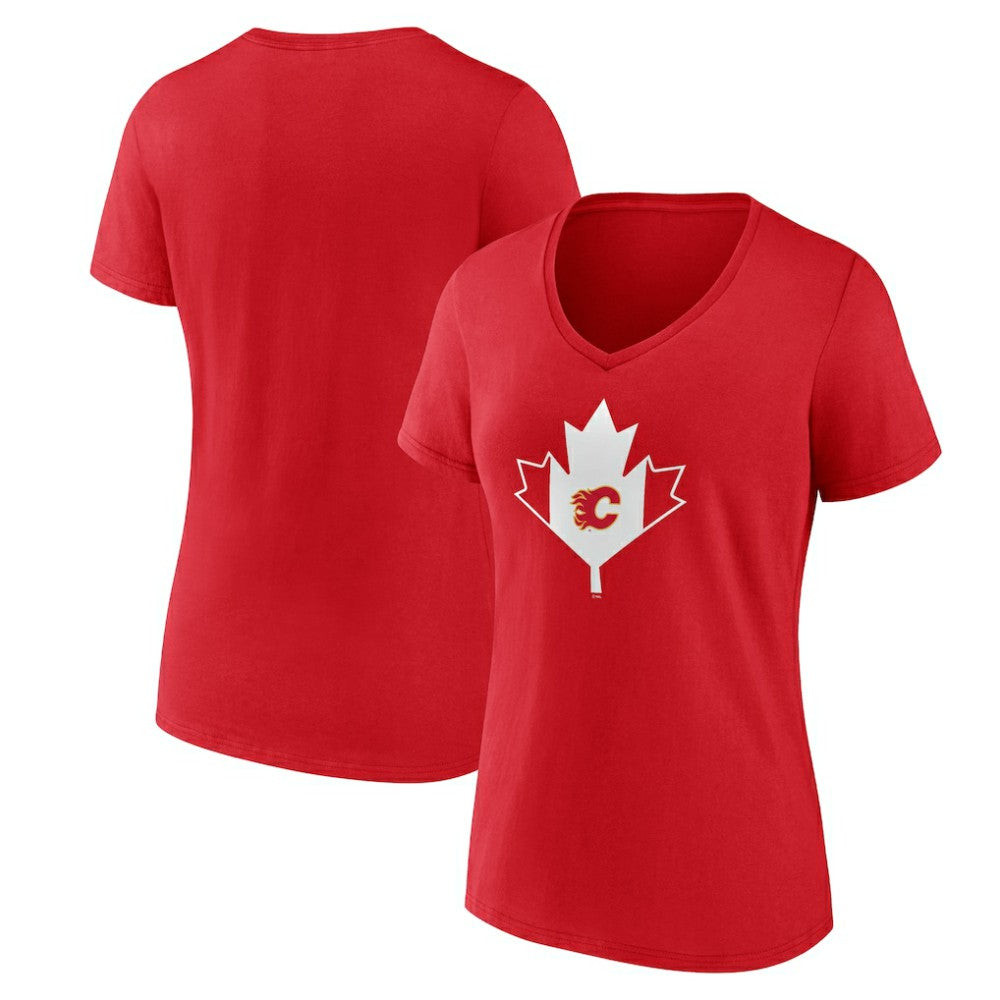 Calgary Flames - Women's Canada Day V-Neck T-Shirt Red