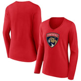 Florida Panthers - Women's Primary Logo Long Sleeve V-Neck T-Shirt Red