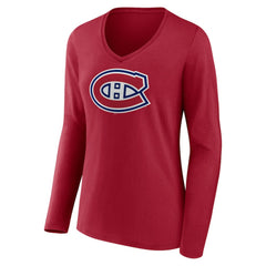 Montreal Canadiens - Women's Primary Logo Long Sleeve V-Neck T-Shirt Red