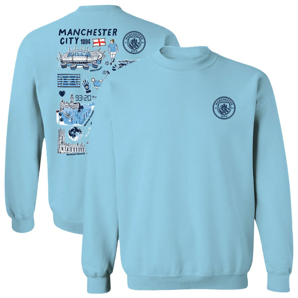 Manchester City Vive La Fete Women's Impressions Artwork Pullover Sweatshirt - Sky Blue