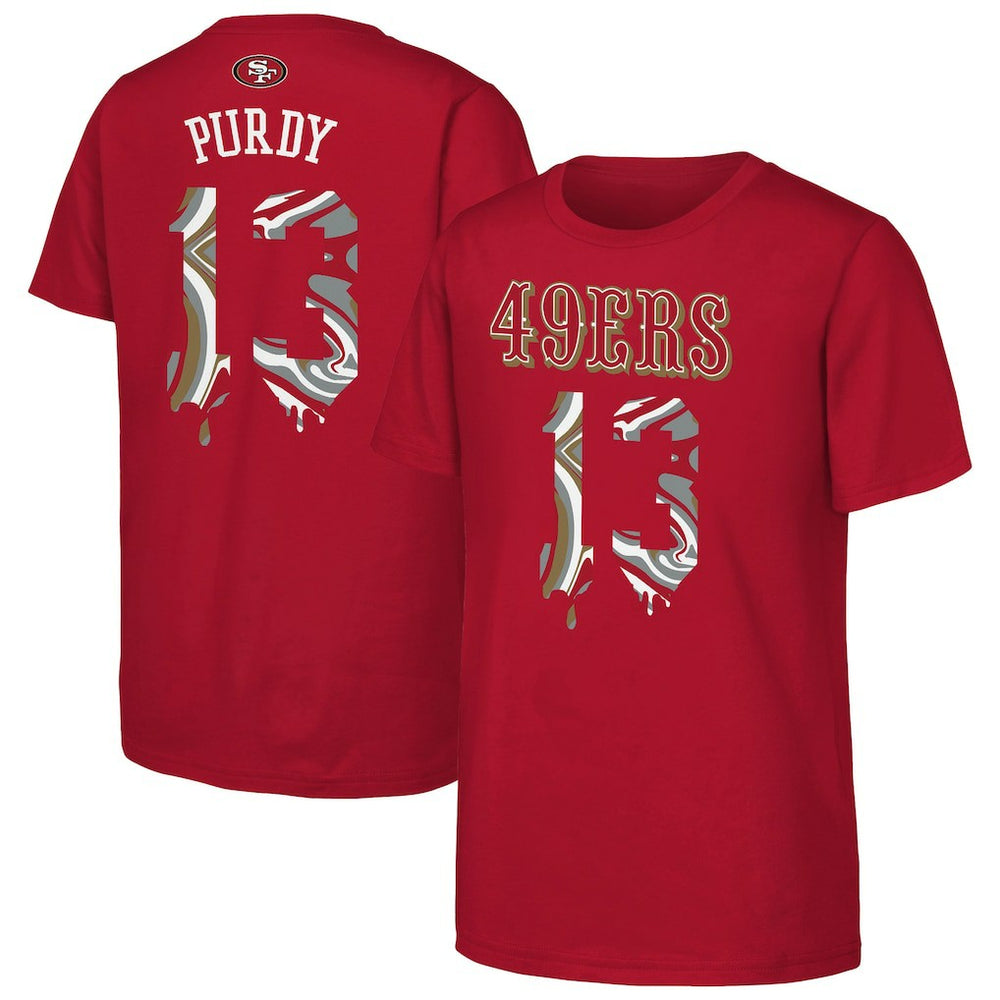 Brock Purdy San Francisco 49ers Outerstuff Youth Mainliner Drip Player Name & Number T-Shirt Scarlet - NFL