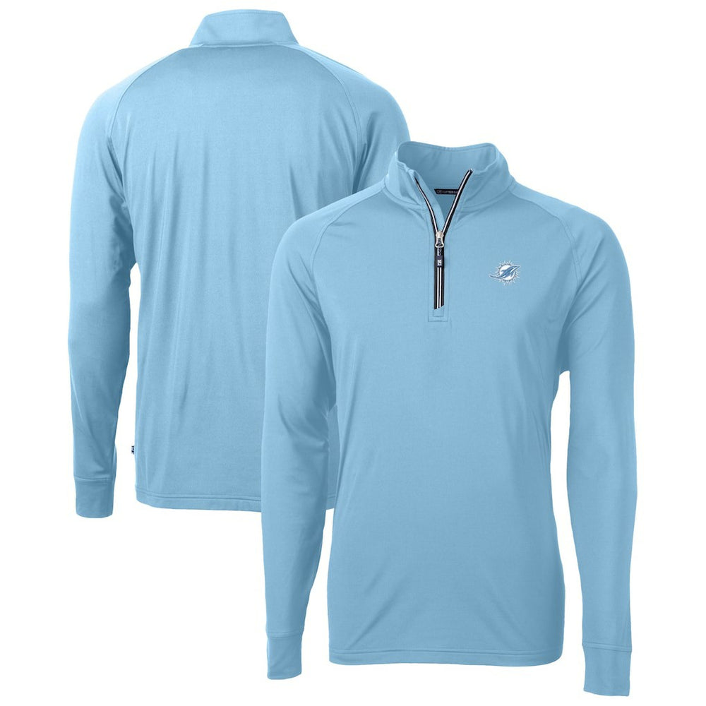 Miami Dolphins Cutter & Buck Raglan Adapt Eco Knit Stretch Recycled Quarter-Zip Top Powder Blue - NFL