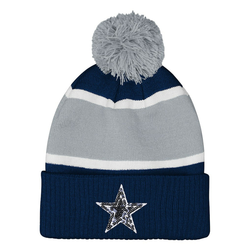 Dallas Cowboys Outerstuff Girls Youth Let's Play Cuffed Knit Hat with Pom Navy - NFL
