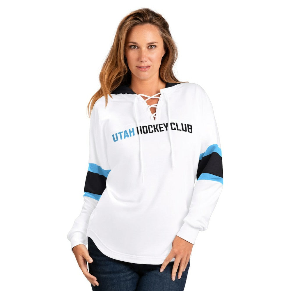 Utah Mammoth - G-III 4Her by Carl Banks Women's Goal Zone Long Sleeve Lace-Up Hoodie T-Shirt White