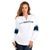 Utah Mammoth - G-III 4Her by Carl Banks Women's Goal Zone Long Sleeve Lace-Up Hoodie T-Shirt White