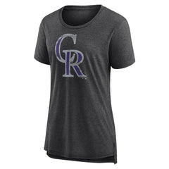 Colorado Rockies Women's Weathered Official Logo Tri-Blend T-Shirt On Sale
