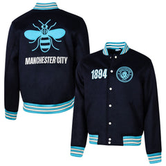 Manchester City Sport Design Sweden Free Kick Wool Varsity Jacket - Navy