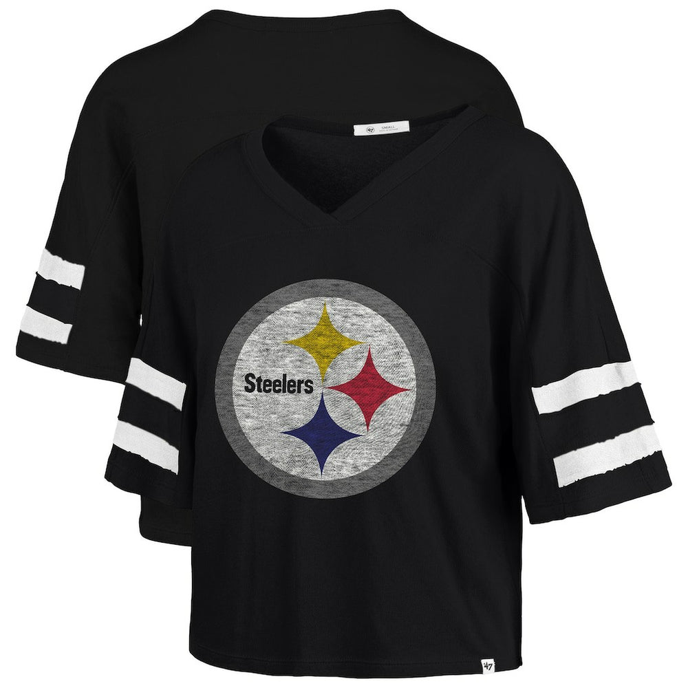 Pittsburgh Steelers '47 Women's Premier Scout Cropped V-Neck T-Shirt Black - 47 brand