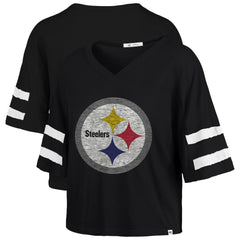 Pittsburgh Steelers '47 Women's Premier Scout Cropped V-Neck T-Shirt Black - 47 brand