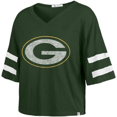 Green Bay Packers '47 Women's Premier Scout Cropped V-Neck T-Shirt Green - 47 brand
