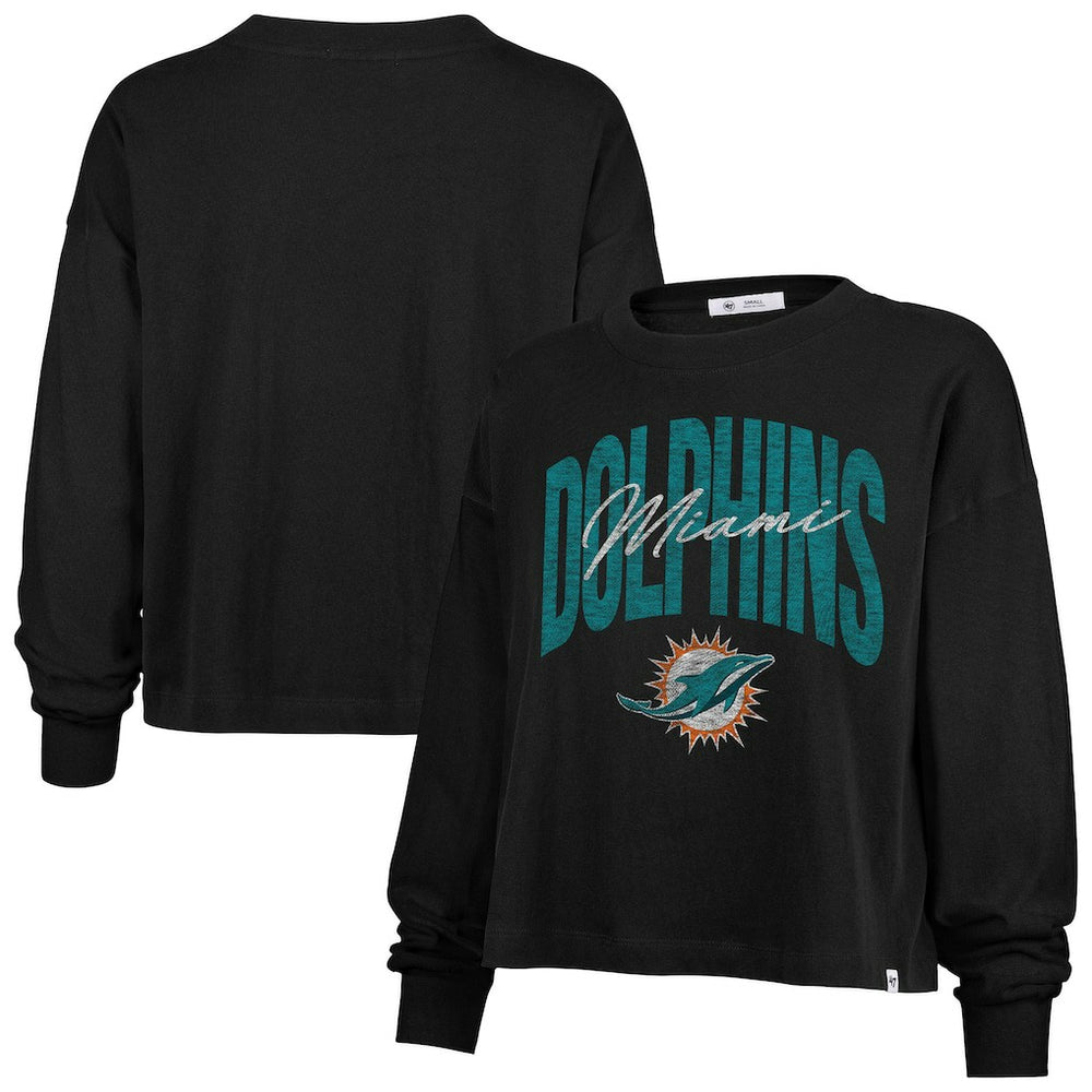 Miami Dolphins '47 Women's Muse Sydney Long Sleeve Cropped T-Shirt Black - 47 brand