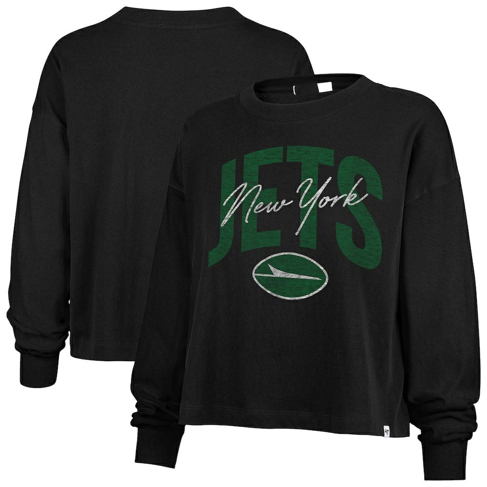 New York Jets '47 Women's Muse Sydney Long Sleeve Cropped T-Shirt Black - 47 brand