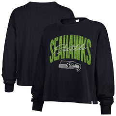 Seattle Seahawks '47 Women's Muse Sydney Long Sleeve Cropped T-Shirt College Navy - 47 brand