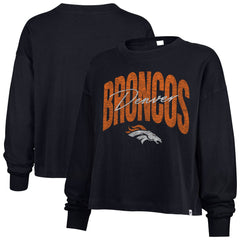 Denver Broncos '47 Women's Muse Sydney Long Sleeve Cropped T-Shirt Navy - 47 brand