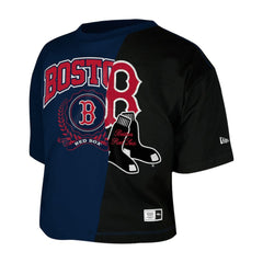 Boston Red Sox New Era Women's Upcycled Colorblocked Boxy Cropped T-Shirt Lifestyle