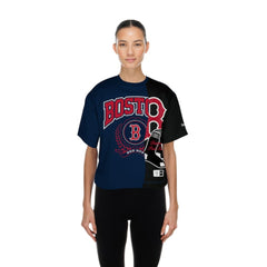 Boston Red Sox New Era Women's Upcycled Colorblocked Boxy Cropped T-Shirt Lifestyle