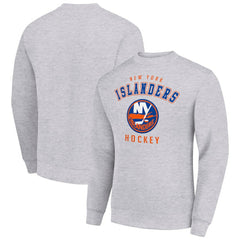 New York Islanders - Men's Starter Team Logo Fleece Pullover Sweatshirt Heather Gray