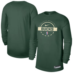 Nike - Milwaukee Bucks 2025/26 On-Court Flare Dri-FIT Practice Long Sleeve Tri-Blend T-Shirt - Hunter Green