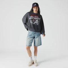Atlanta Braves New Era Women's Boxy Mineral Wash Dolmen Sleeve Cropped Sweatshirt Lifestyle