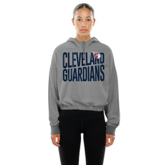 Cleveland Guardians New Era Women's Reversed Out French Terry Quarter-Zip Banded Crop Hoodie Clearance