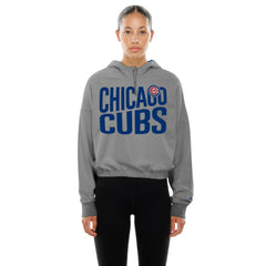 Chicago Cubs New Era Women's Reversed Out French Terry Quarter-Zip Banded Crop Hoodie for sale
