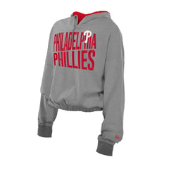 Philadelphia Phillies New Era Women's Reversed Out French Terry Quarter-Zip Banded Crop Hoodie Near Me