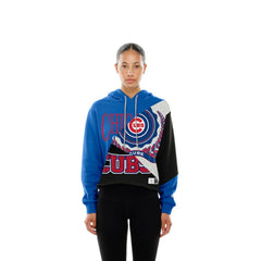 Chicago Cubs New Era Women's Upcycled Color Block Cropped Boxy Hoodie Lifestyle