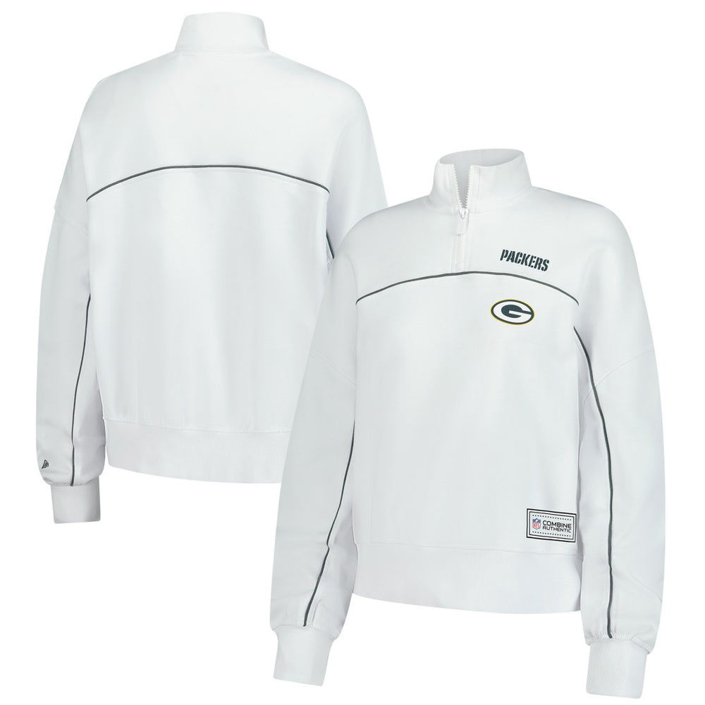 New Era Green Bay Packers Female Adult White Functional Fandom Quarter-Zip Sweatshirt - NFL