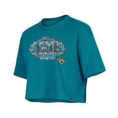 Jacksonville Jaguars New Era Girl's Flip Sequin Boxy T-Shirt Teal - NFL