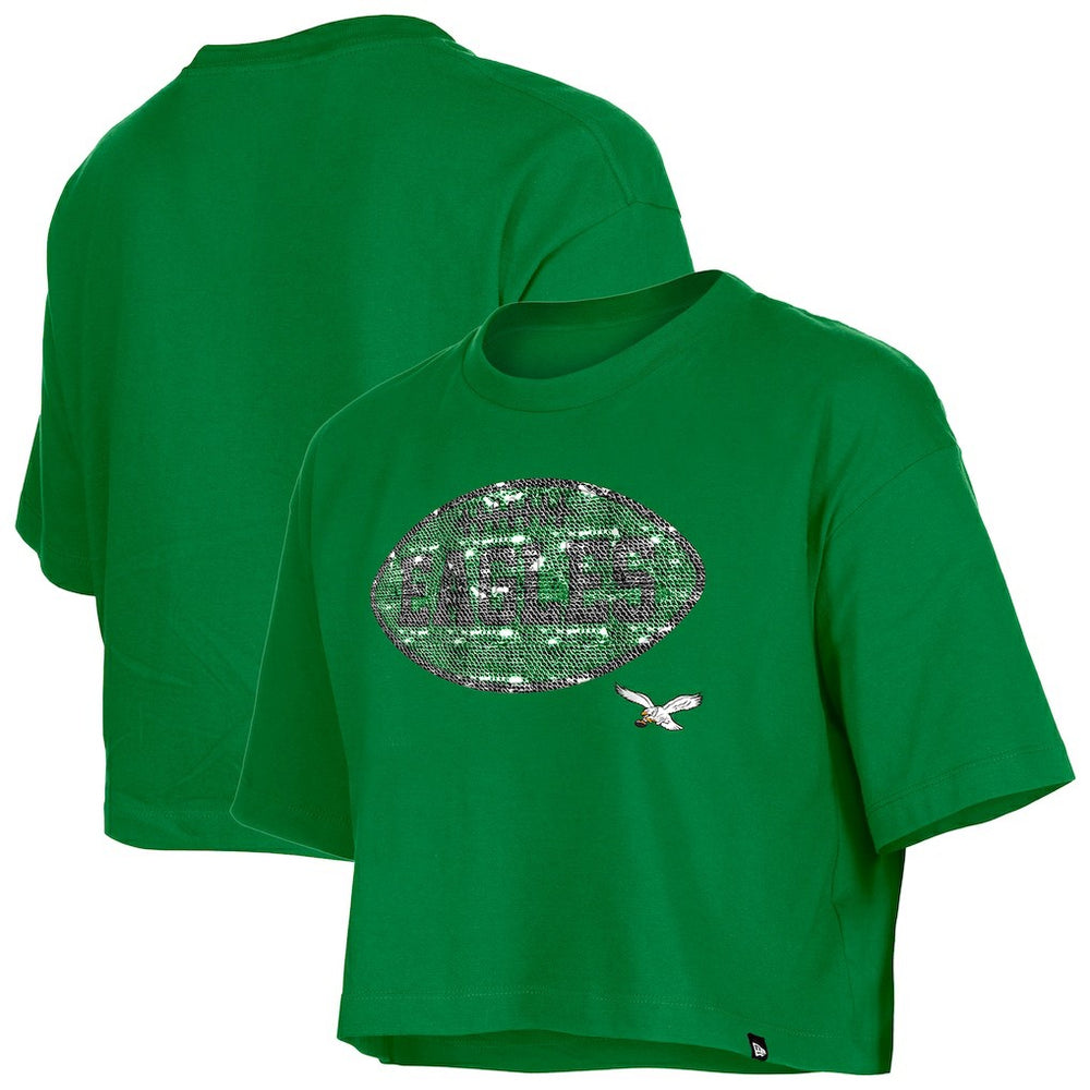 Philadelphia Eagles New Era Girl's Flip Sequin Boxy T-Shirt Kelly Green - NFL