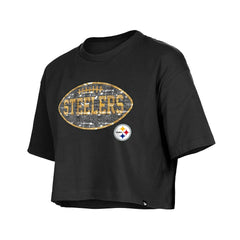 Pittsburgh Steelers New Era Girl's Flip Sequin Boxy T-Shirt Black - NFL