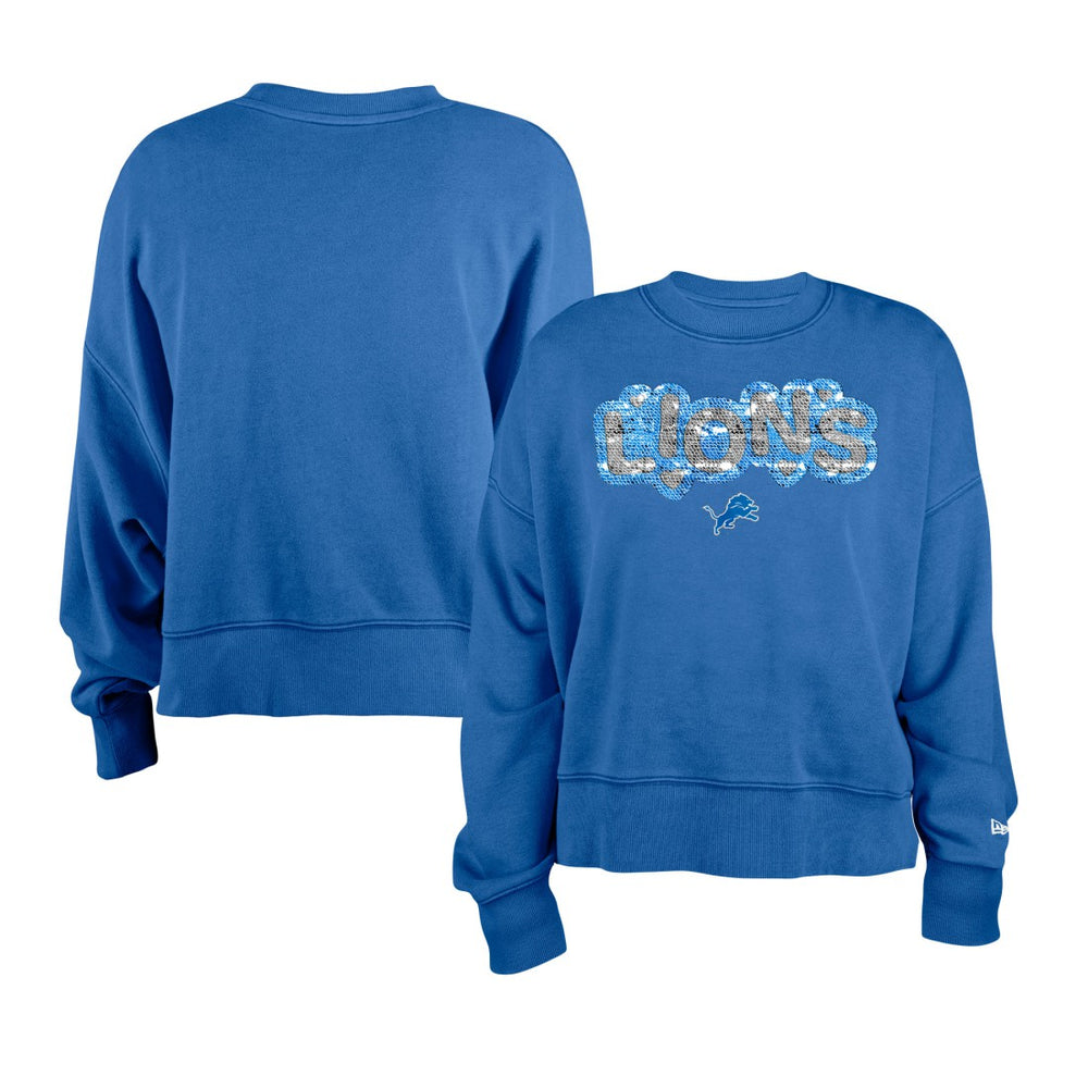 Detroit Lions New Era Girl's Flip Sequin Sweatshirt Blue - NFL